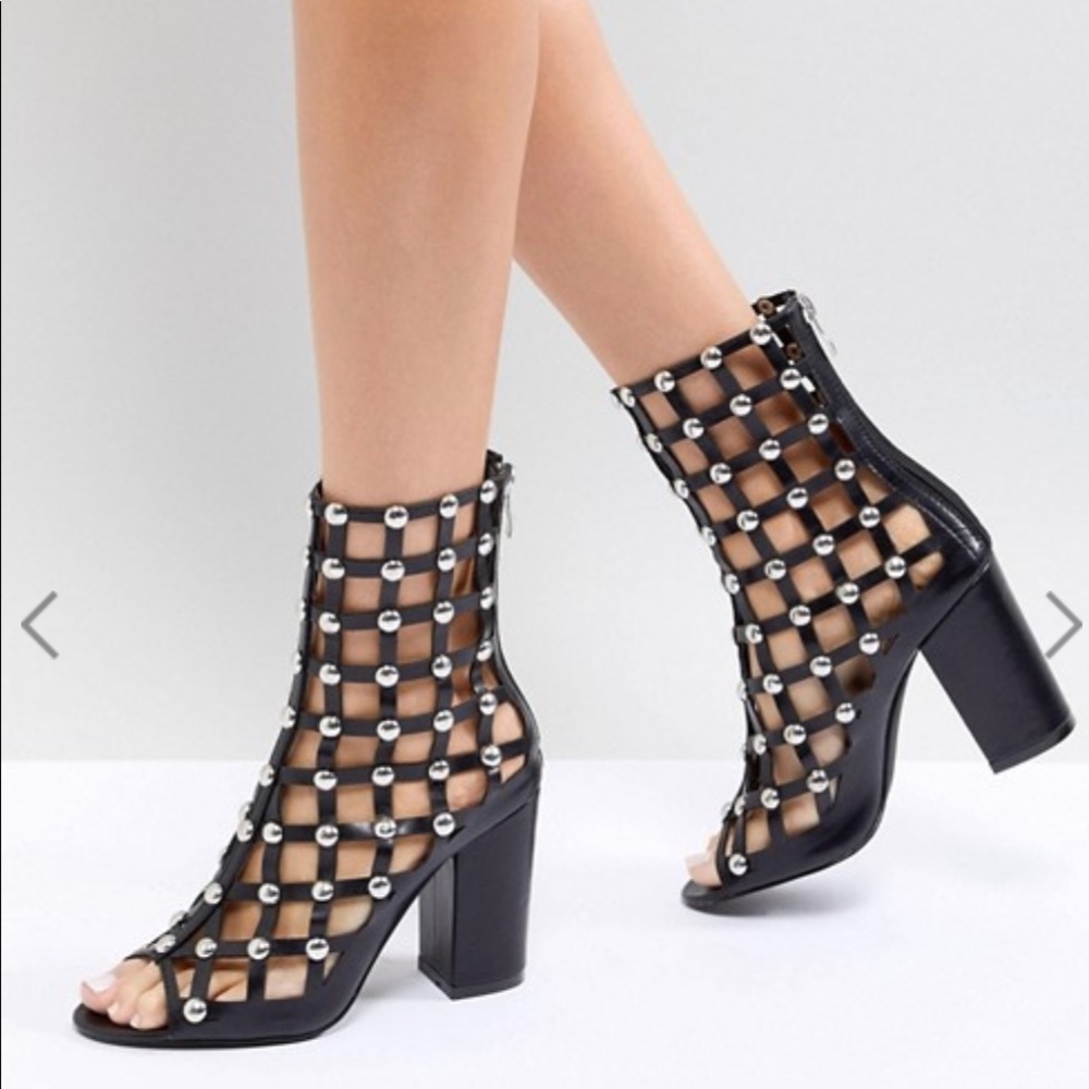 RAID Della Black Caged Studded Boots